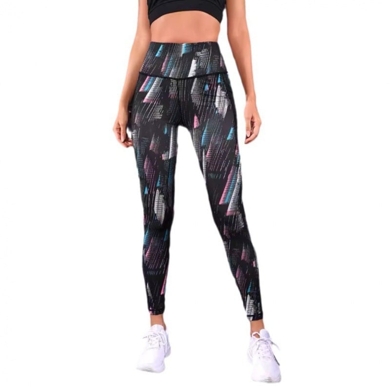 Jógapantalon magas derekú, graffiti mintás, poliészter-elasztán keverék, 9/10 hossz, fenékemelő hatás