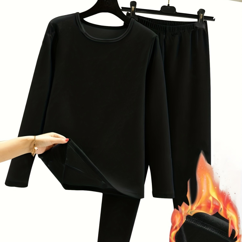 Moterų terminių apatinių komplektas su apvaliu kaklu, storas audinys 201-250 g/m², 95-100% poliesteris, šiltas