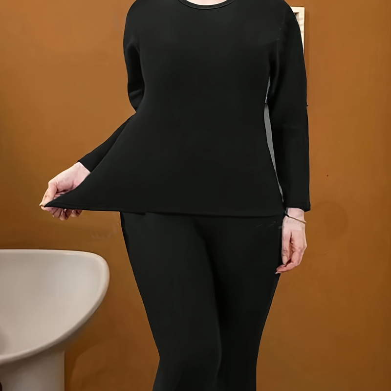 Moterų terminių apatinių komplektas su apvaliu kaklu, storas audinys 201-250 g/m², 95-100% poliesteris, šiltas