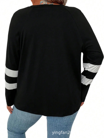 Top damă cu model bloc, poliester, decolteu în V, mâneci lungi