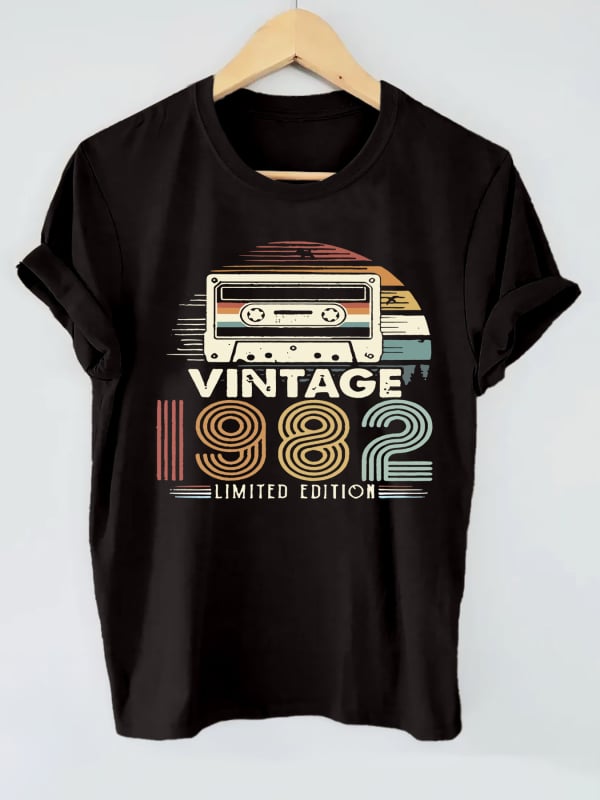 Памучна тениска с печат на букви и графика, къс ръкав, кръгло деколте, свободна кройка