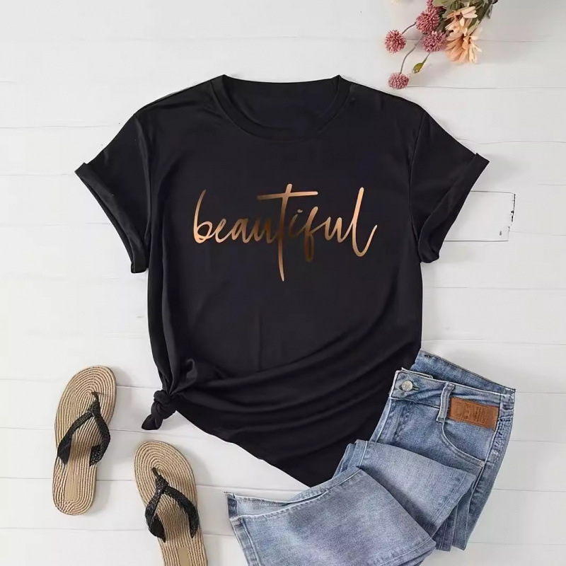 Тениска с къс ръкав, кръгла яка, полиестер, съдържание 95%+, Свеж стил, Пролет 2024