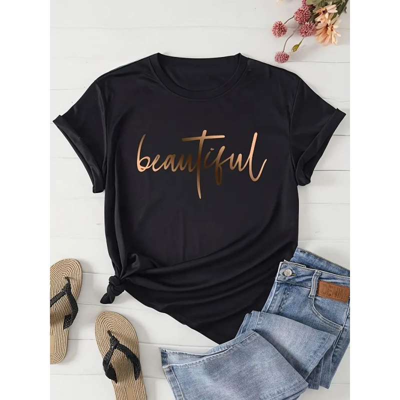 Тениска с къс ръкав, кръгла яка, полиестер, съдържание 95%+, Свеж стил, Пролет 2024