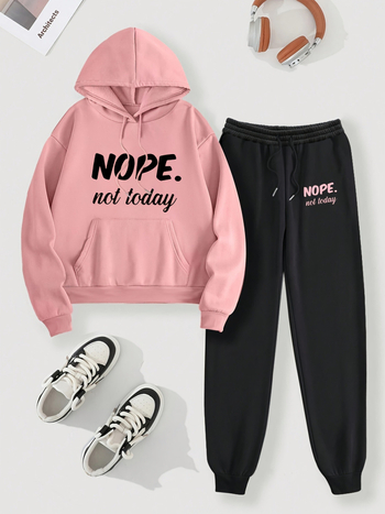 HOOK ON YOU Ženski plus-size set hoodie i joggeri, hoodie pulover s kapuljom, ležeran kroj, dugi rukavi