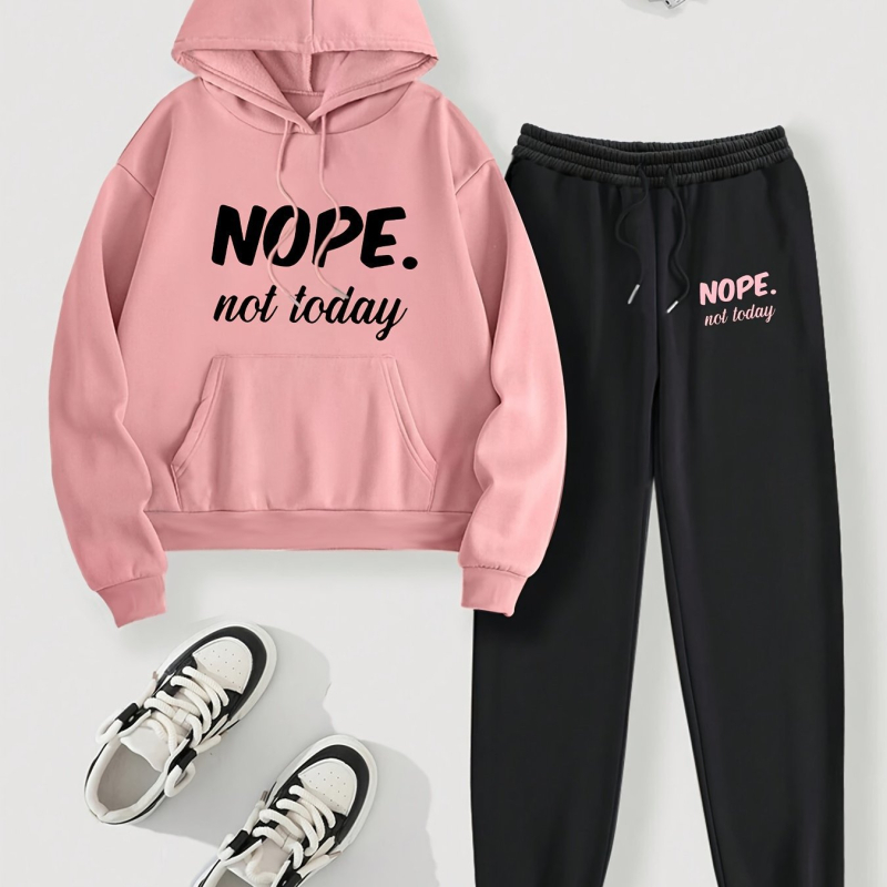 HOOK ON YOU Ženski plus-size set hoodie i joggeri, hoodie pulover s kapuljom, ležeran kroj, dugi rukavi