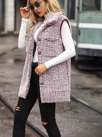 Bez piedurknēm kardigan veste ar apkakli, gara siluete, burbuļu velūra audums