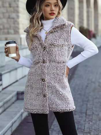 Bez piedurknēm kardigan veste ar apkakli, gara siluete, burbuļu velūra audums