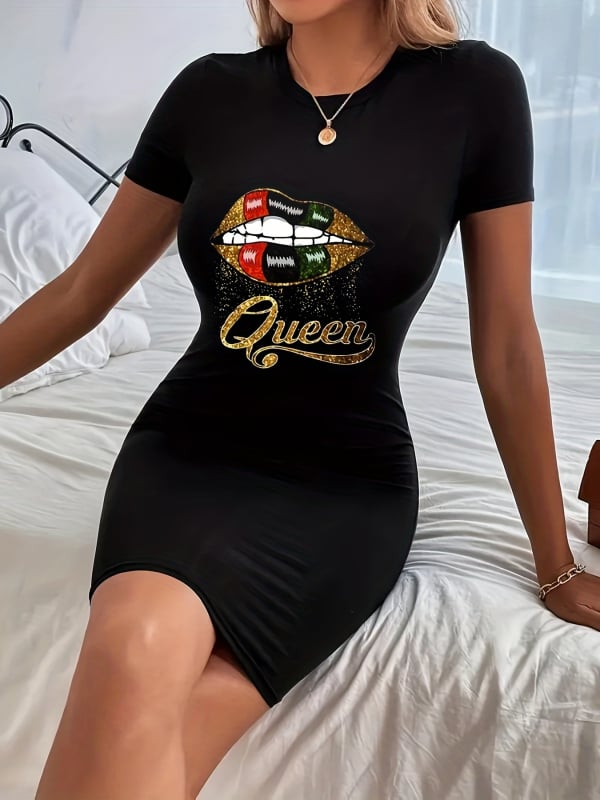 Дамска тениска с принт, модална материя със полиестер, кръгло деколте, къси ръкави