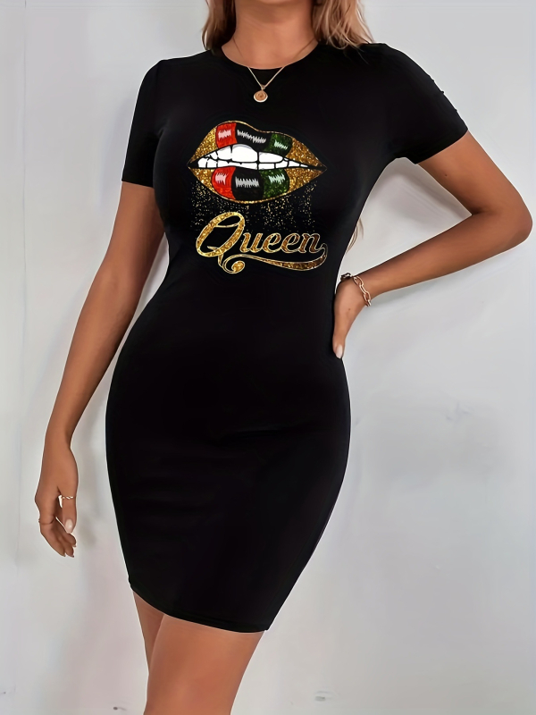 Дамска тениска с принт, модална материя със полиестер, кръгло деколте, къси ръкави