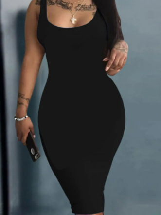 Φόρεμα - Α-γραμμή Midi, χωρίς μανίκια, crewneck, Πολυεστέρας