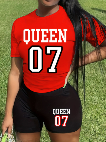 Női nyomtatott poliészter két részes Casual szett – Tavasz 2024, felső 3/4 ujjú és rövidnadrág, 90–95% poliészter