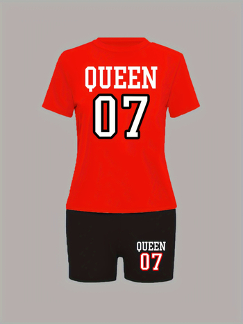 Γυναικείο Δύο-τεμαχίων Εκτυπωμένο Πολυεστέρας Casual Σύνολο – Άνοιξη 2024, Top με 3/4 Μανίκια και Σορτς, 90–95% Πολυεστέρας