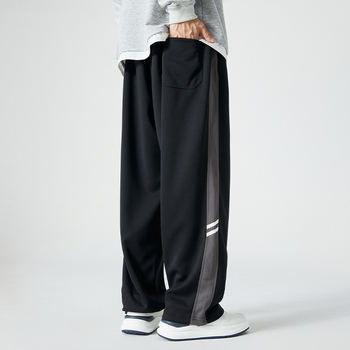 Ανδρικά casual παντελόνια, υψηλή μέση, ευθεία γραμμή, ριγέ σχέδιο, μικροελαστικό ύφασμα, φθινοπωρινή κυκλοφορία 2024