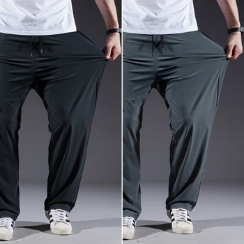 Ανδρικά καλοκαιρινά παντελόνια με ίσια γραμμή, κοντή σε μήκος, Ice Silk βαμβακο-πολυεστερικό ύφασμα, γρήγορο στέγνωμα, με κορδόνι στη μέση