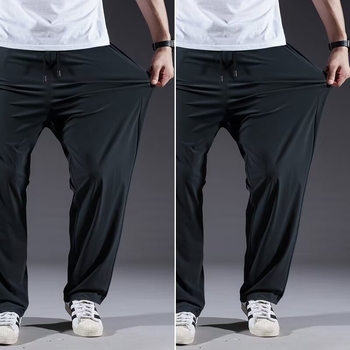 Ανδρικά καλοκαιρινά παντελόνια με ίσια γραμμή, κοντή σε μήκος, Ice Silk βαμβακο-πολυεστερικό ύφασμα, γρήγορο στέγνωμα, με κορδόνι στη μέση