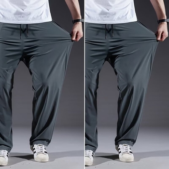 Ανδρικά καλοκαιρινά παντελόνια με ίσια γραμμή, κοντή σε μήκος, Ice Silk βαμβακο-πολυεστερικό ύφασμα, γρήγορο στέγνωμα, με κορδόνι στη μέση