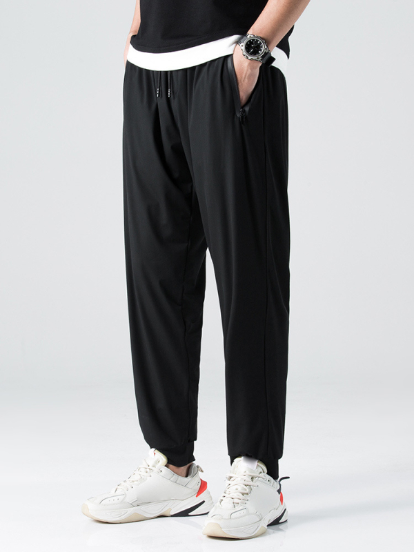 Férfi Ice Silk sportnadrág, elasztikus, gyorsan száradó, légáteresztő nylon, középmagas derekú