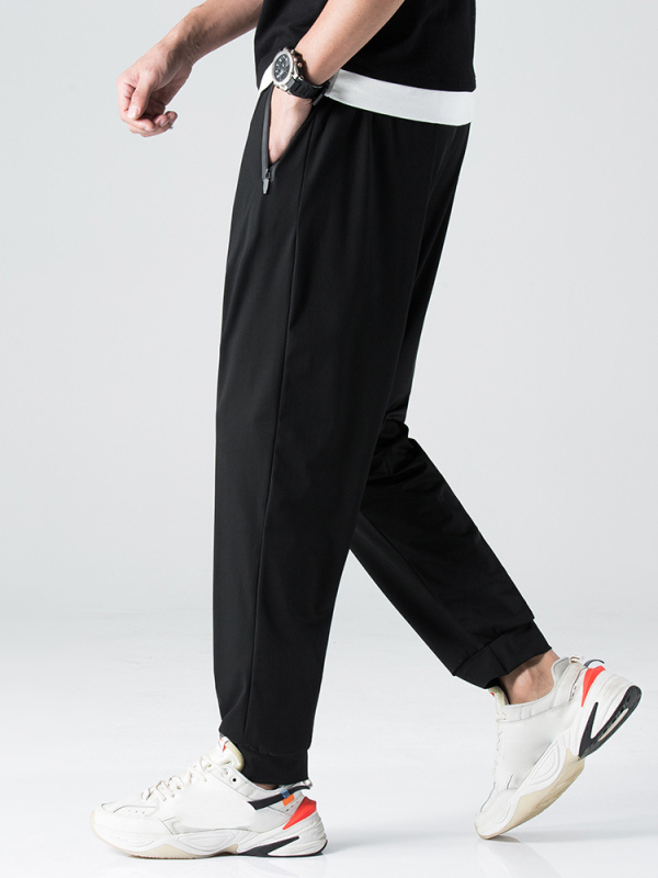 Férfi Ice Silk sportnadrág, elasztikus, gyorsan száradó, légáteresztő nylon, középmagas derekú