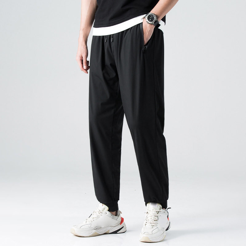 Férfi Ice Silk sportnadrág, elasztikus, gyorsan száradó, légáteresztő nylon, középmagas derekú