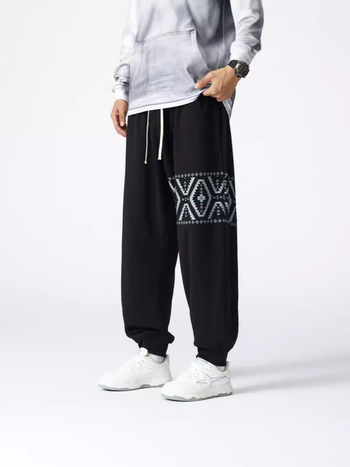 Ανδρικά παντελόνια σπορ-καθημερινά - φαρδιά γραμμή, με μανσέτες, κορδόνι μέσης (γεωμετρικό μοτίβο; πολυεστέρας; φθινοπωρινή)