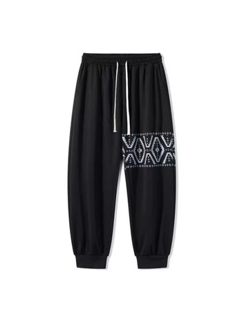 Ανδρικά παντελόνια σπορ-καθημερινά - φαρδιά γραμμή, με μανσέτες, κορδόνι μέσης (γεωμετρικό μοτίβο; πολυεστέρας; φθινοπωρινή)