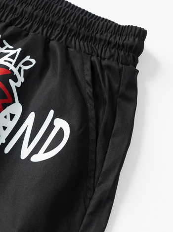 Αθλητικά παντελόνια casual, χαλαρή εφαρμογή, μεσαία μέση, 100% πολυεστέρας, τύπωμα με γράμματα