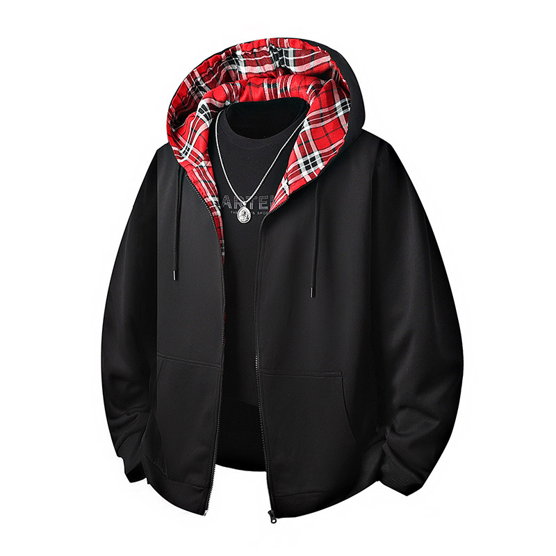 Kapucnis kardigán, laza szabású, panel dizájn és kontrasztos részletek, poliészter anyag, hosszú ujjak