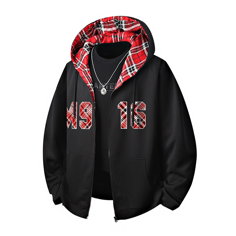 Kapucnis kardigán, laza szabású, panel dizájn és kontrasztos részletek, poliészter anyag, hosszú ujjak