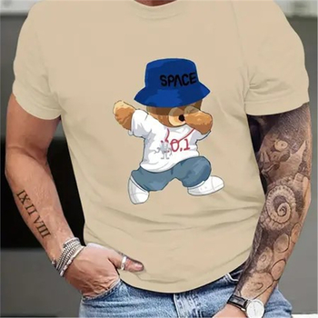 Ανδρικό βαμβακερό T-shirt με ριγέ σχέδιο, στρογγυλός λαιμός, φαρδιά γραμμή, κοντά μανίκια