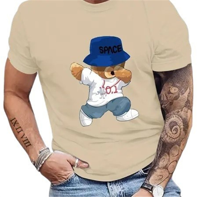 Muško pamučno T-shirt s prugastim uzorkom, okrugli izrez, slobodan kroj, kratki rukavi