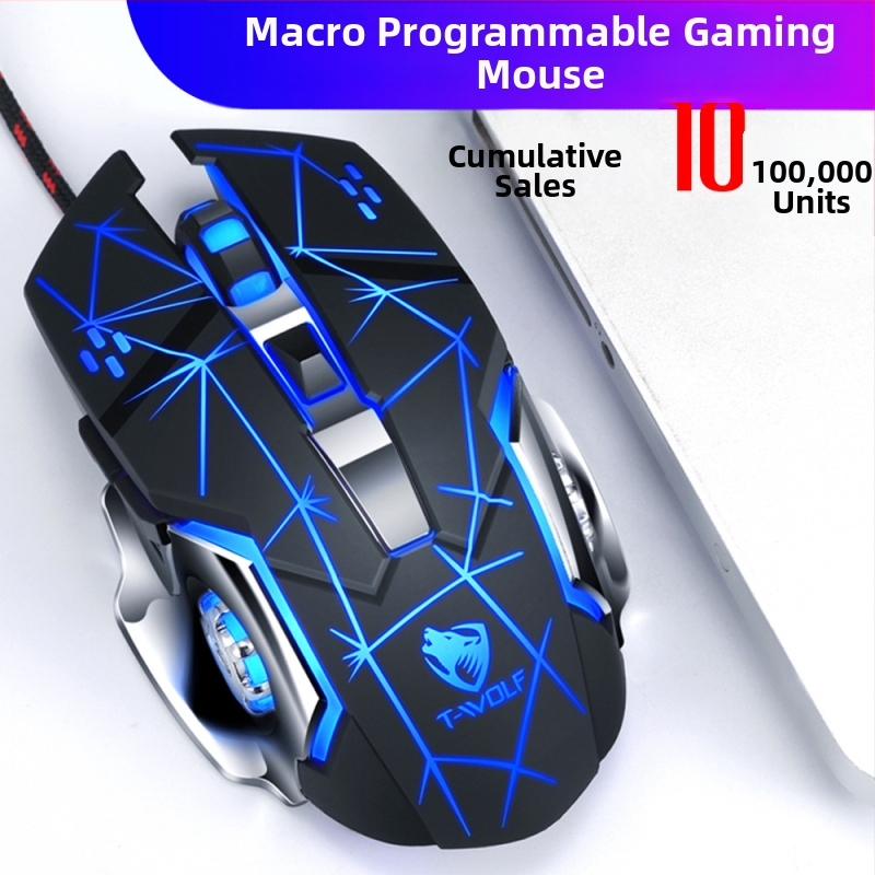 Thunderwolf V6 жична гейминг мишка с оптичен сензор 3200 DPI, 6 клавиши, ергономичен дизайн