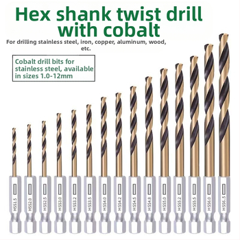 13 бр. набор винтови свредла с шестостен хвостовик, високоскоростна стомана, издръжлив и висококачествен комплект