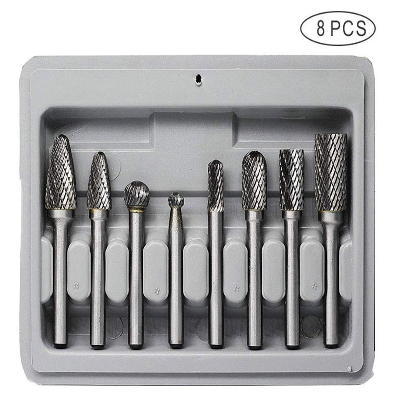 HP комплект глави за шлифоване от волфрамова стомана (8 бр.) 60 мм въртящи се глави, 8 типа глави, двойни зъби