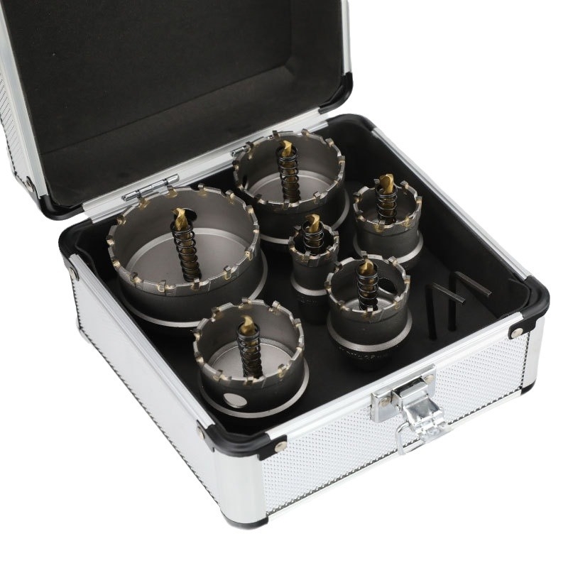 13-частен комплект TCT карбидни пробивни инструменти в алуминиева кутия, пробивник от неръждаема стомана и разширител от алуминиева сплав