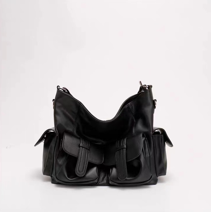 PU bőr Crossbody táska, bucket formájú, cipzárral, uniszex, poliészter bélés, belső réteg