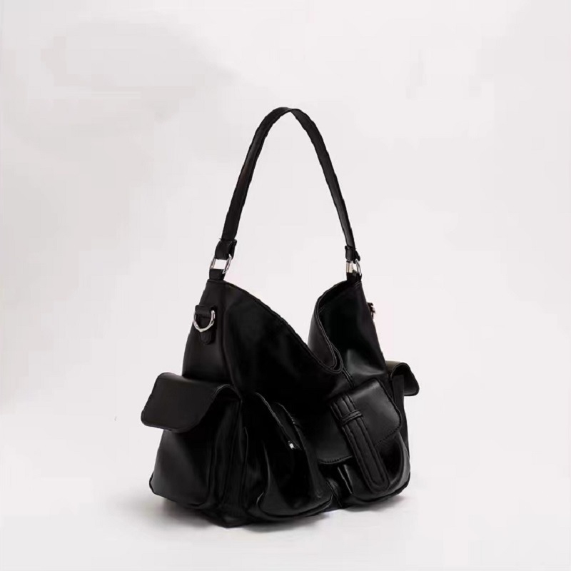 PU bőr Crossbody táska, bucket formájú, cipzárral, uniszex, poliészter bélés, belső réteg