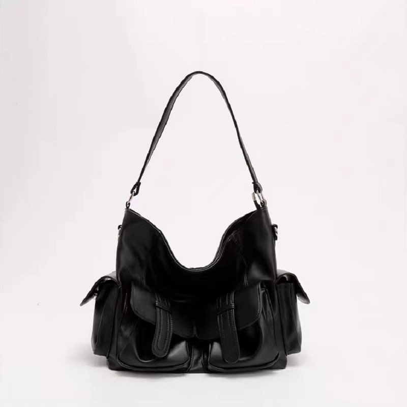 PU bőr Crossbody táska, bucket formájú, cipzárral, uniszex, poliészter bélés, belső réteg