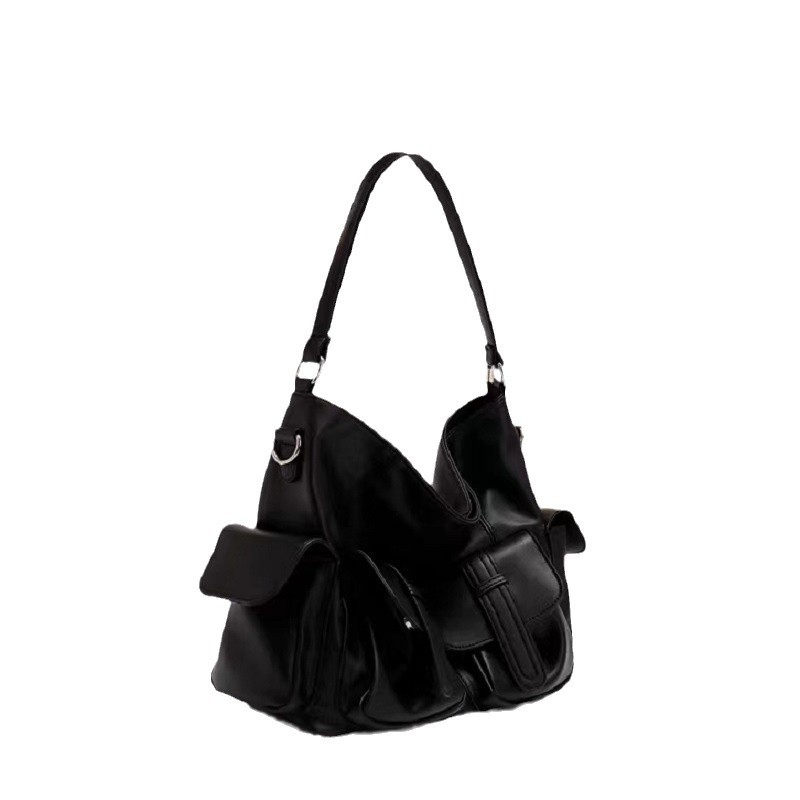 PU bőr Crossbody táska, bucket formájú, cipzárral, uniszex, poliészter bélés, belső réteg