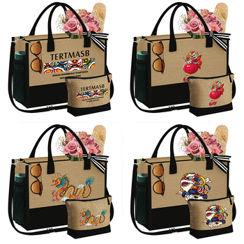 Дамска чанта от ленено-смесена тъкан с цип, градски семпъл стил, хоризонтална квадратна форма, вътрешен джоб с цип.