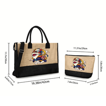 Дамска чанта от ленено-смесена тъкан с цип, градски семпъл стил, хоризонтална квадратна форма, вътрешен джоб с цип.