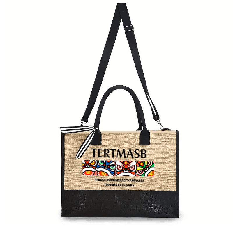 Дамска чанта от ленено-смесена тъкан с цип, градски семпъл стил, хоризонтална квадратна форма, вътрешен джоб с цип.