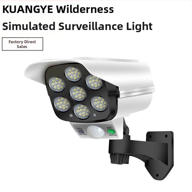 Слънчево захранвана LED стенна лампа за външно осветление със сензор за движение и имитационна камера за сигурност, IP65, 5W.