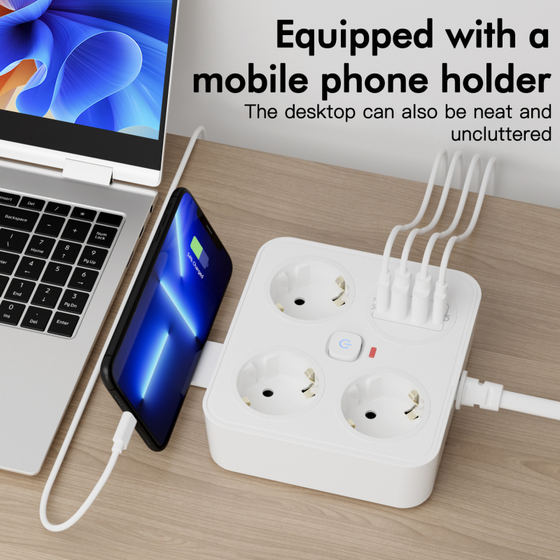 Vokiško standarto trijų kontaktų europinio stiliaus plėtimo lizdas su USB įkrovimu, variniai laidai, CE sertifikatas, 10A, 100-250V