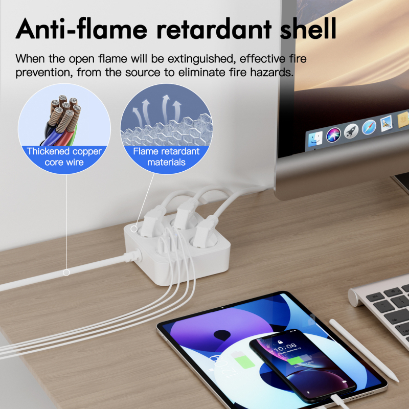 Vokiško standarto trijų kontaktų europinio stiliaus plėtimo lizdas su USB įkrovimu, variniai laidai, CE sertifikatas, 10A, 100-250V