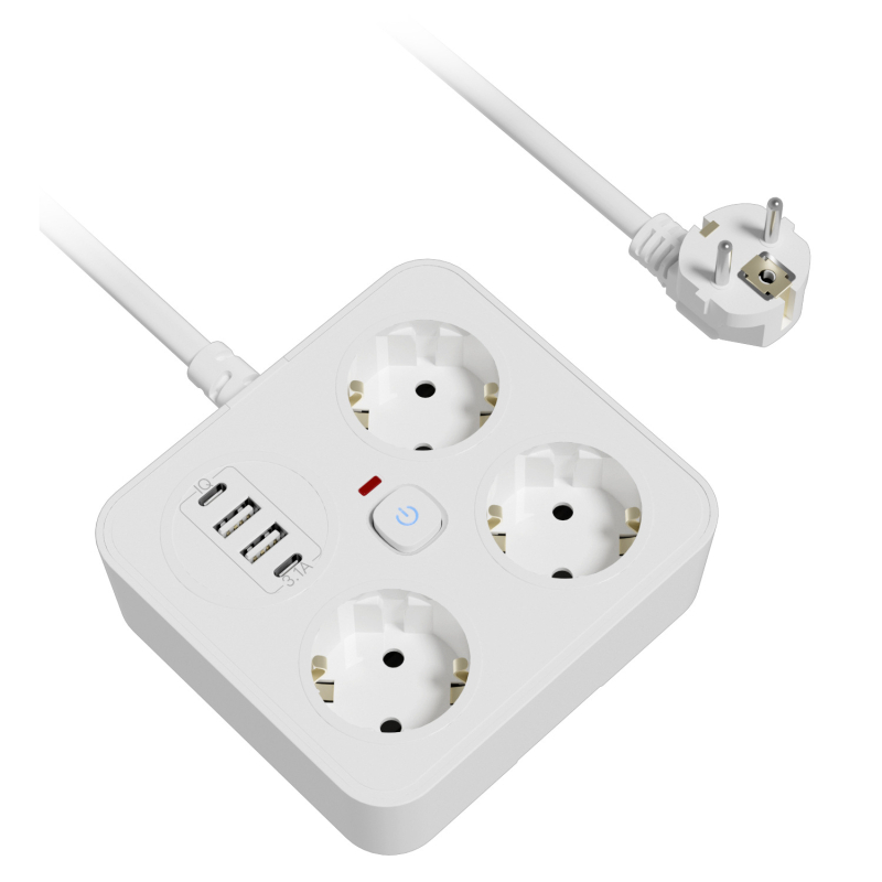 Vokiško standarto trijų kontaktų europinio stiliaus plėtimo lizdas su USB įkrovimu, variniai laidai, CE sertifikatas, 10A, 100-250V