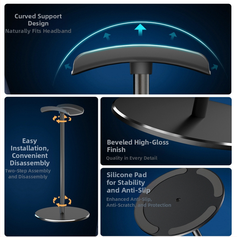 Десктоп стойка за слушалки M9, алуминиева сплав + силикон, 165 g, съхранение