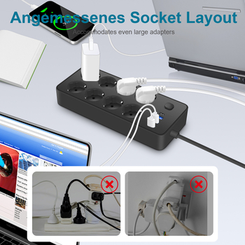 canye EU стандартен USB-C умна мрежов разклонител с USB-C гнездо и Type-C щепсел