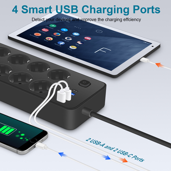 canye EU стандартен USB-C умна мрежов разклонител с USB-C гнездо и Type-C щепсел