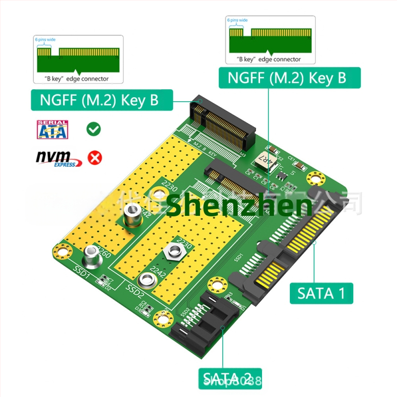 Duálny adaptér M.2 B-key na dvojité SATA3 SSD (NGFF) – Dai Jialong