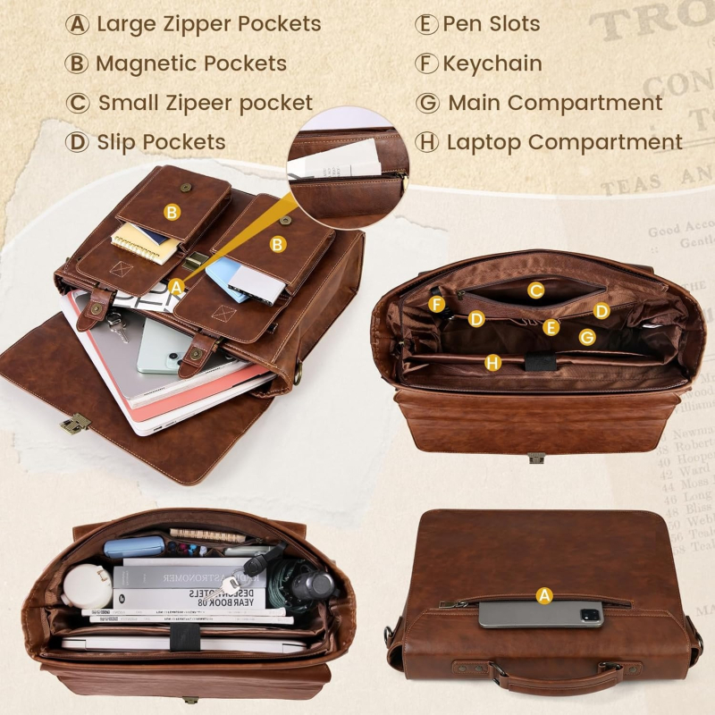 Joledy vīriešu biznesa soma no Crazy Horse ādas – vienkrāsaina, iekšējā odere poliestera–kokvilnas